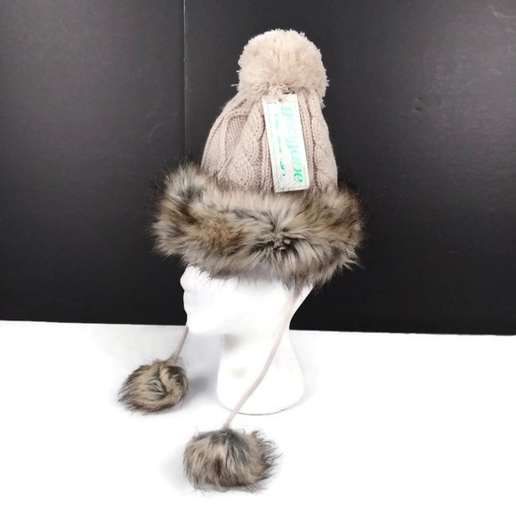 Gougane Accessories - Gougane Ireland Cable Knit Beanie Hat Faux Fur